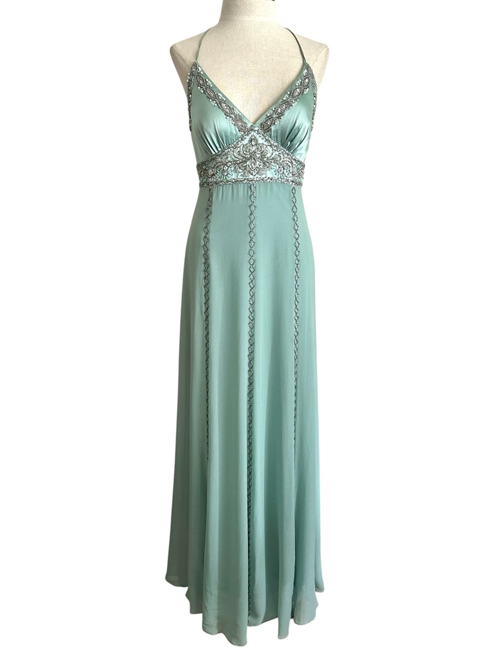 Sue Wong Nocturne Silk Fairy Green Beaded Floor Length Gown Size 4